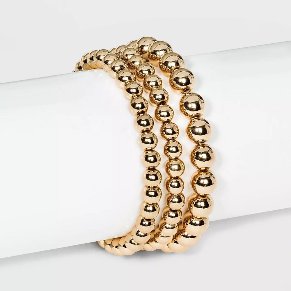 Brass Beaded Bracelet 3pc - A New Day, Gold